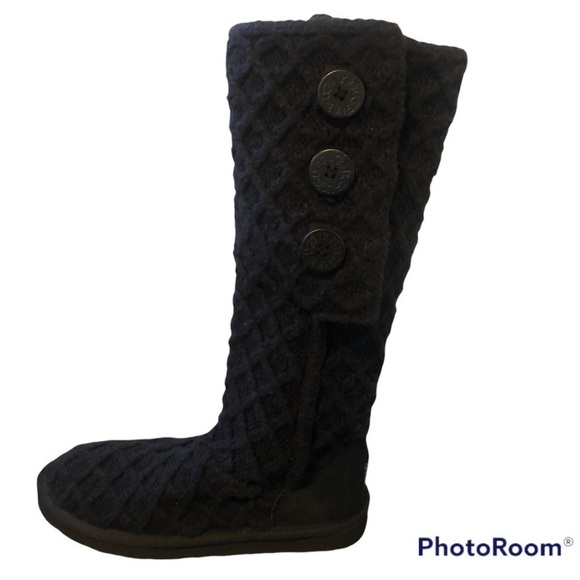UGG classic cardy argyle knit black boot fold over Women Sz 7 Comfy - Picture 5 of 9